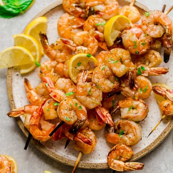 Low Carb Grilled Shrimp Skewers with Lemon Herb Butter Sauce