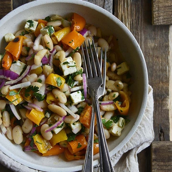 White Bean Roasted Bell Pepper Salad with Maple Dijon Vinaigrette