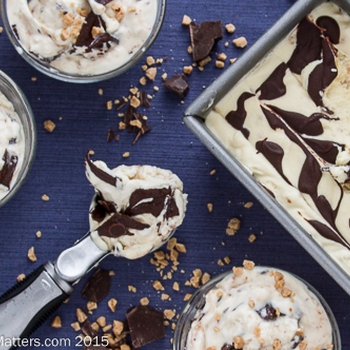 No-churn Bourbon Vanilla Fudge Swirl Ice Cream with Toffee Bits