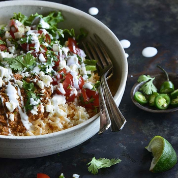Chorizo Refried Bean Burrito Salad Bowls with Queso Fresco