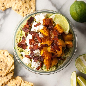 Caramelized Mango Bacon and Goat Cheese Guacamole