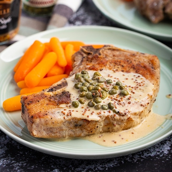 Sous Vide Pork Chops with Creamy Caper Mustard Sauce