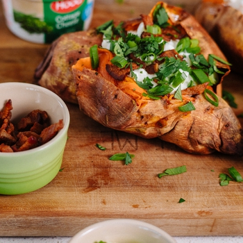 H is for: Hood Cottage Cheese Loaded Baked Sweet Potatoes