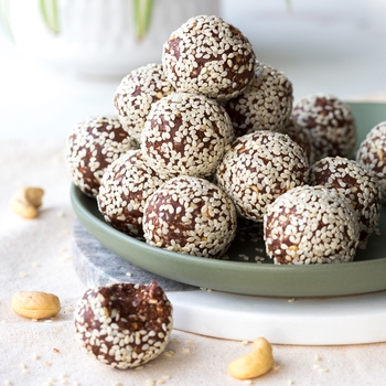 Cashew Date Chocolate Sesame Energy Balls