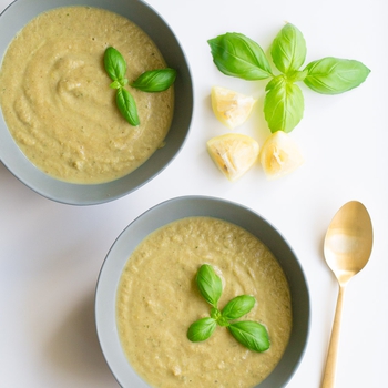 Roasted Asparagus, Cauliflower, and Mushroom Soup