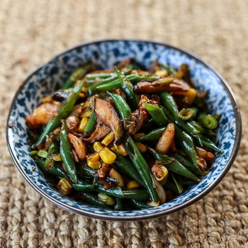 Stir Fried Green Beans, Corn and Mushrooms