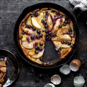Cast Iron Pear Blueberry Clafoutis