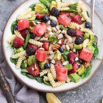 Berry Avocado Spinach Pasta Salad