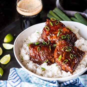 Hoisin Pineapple Beer Pork over Coconut Lime Rice