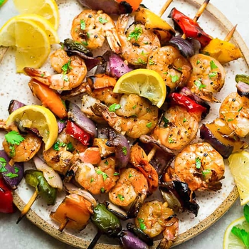 Grilled Lemon Garlic Shrimp Skewers with Vegetables