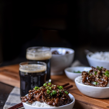 Sweet and Sticky Garlic Stout Beef